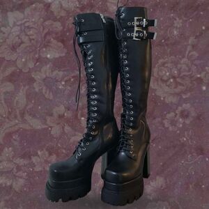 Black Platform Lace-Up Boots
